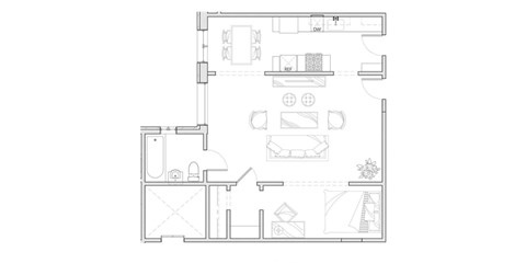 Floor plan for studio, 1 bath, 450 sqft